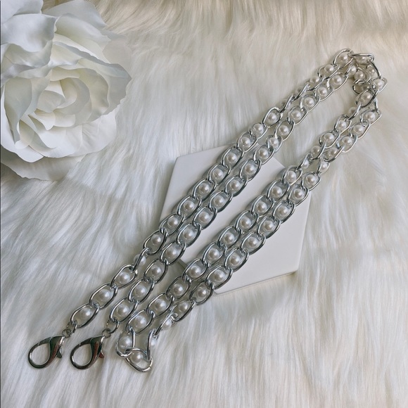 crossbody metal Chain Replacement strap silver pearl 47" - Picture 2 of 2